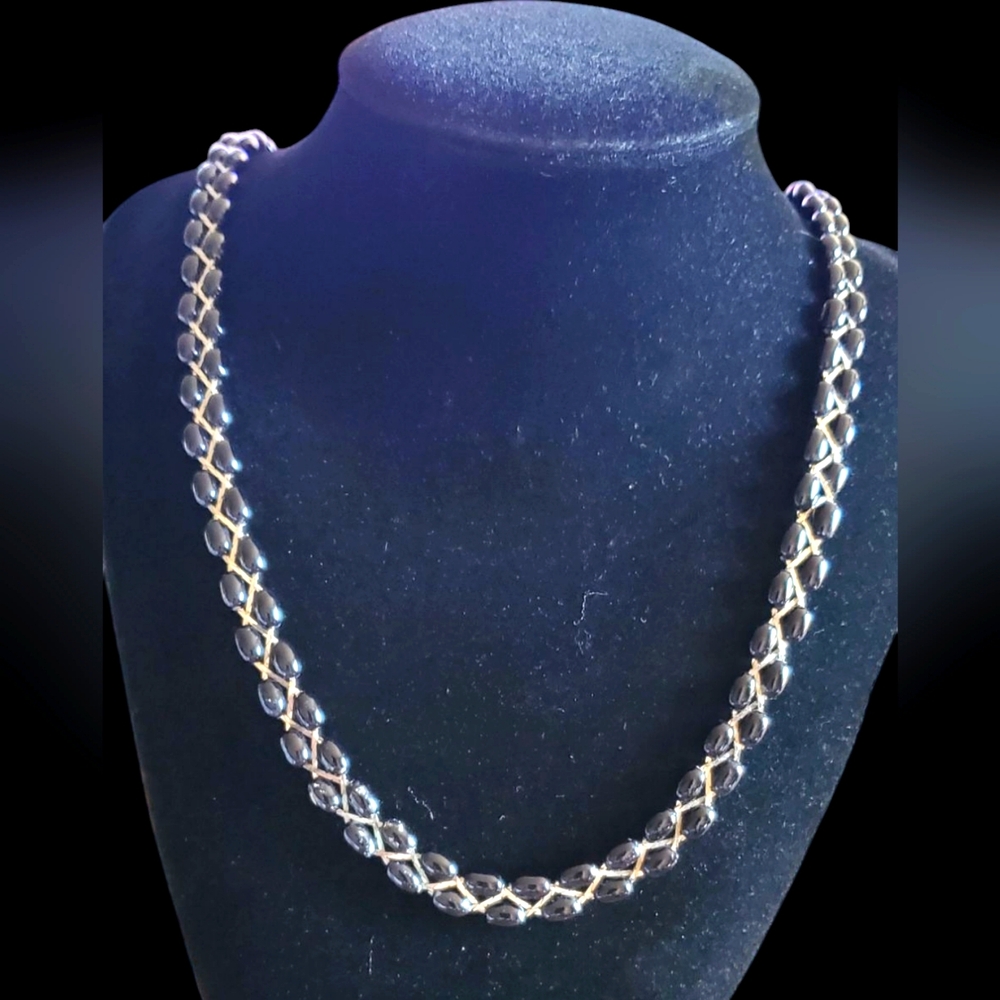 Vtg. Korea Black Beads Necklace